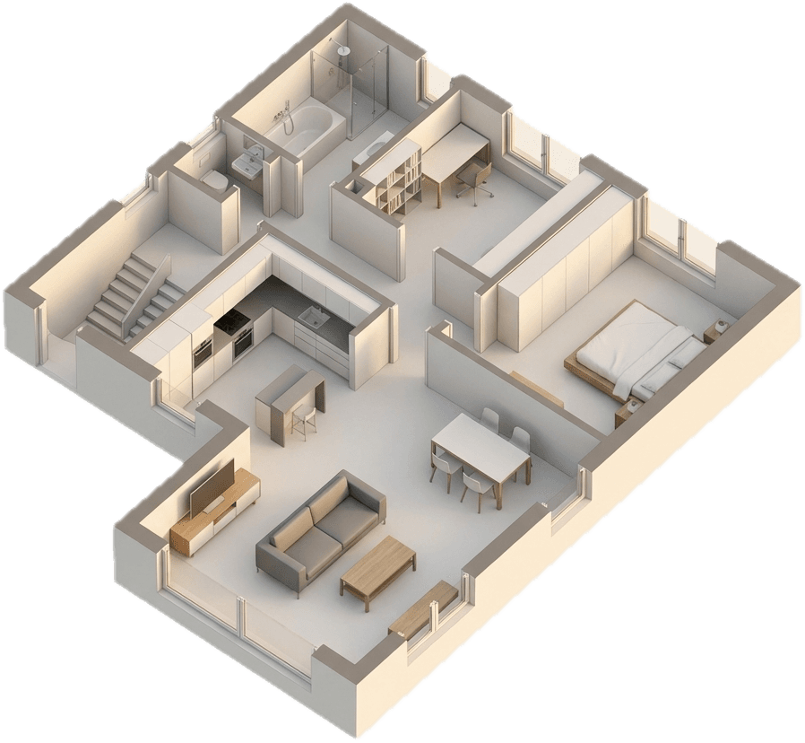 Fertiger 3D Grundriss mit Möbeln
