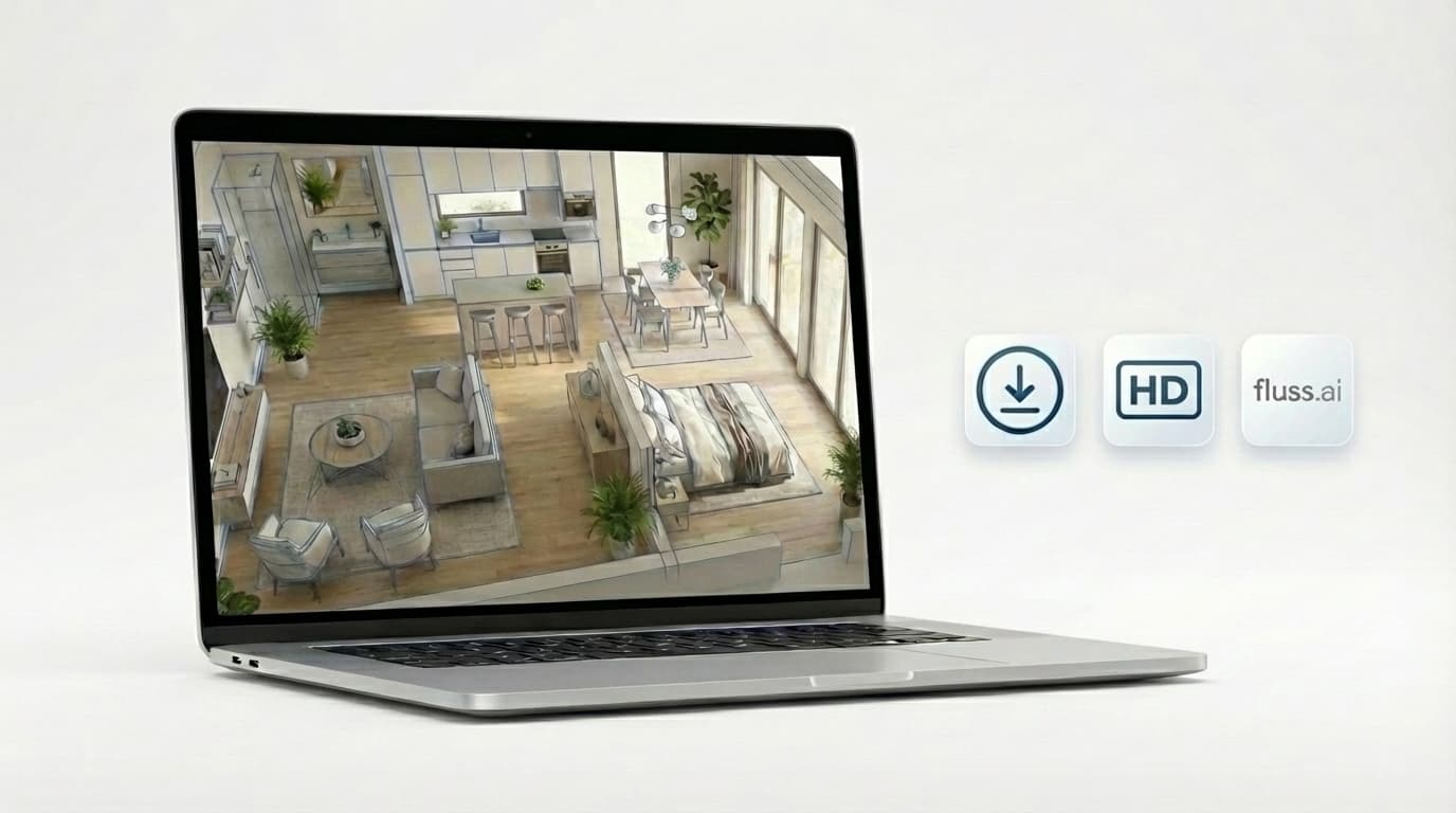 fluss.ai Interface mit 3D Grundriss Generator