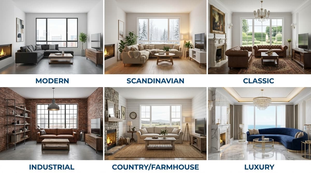 6 interior styles for 3D floor plans