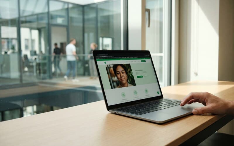 Branded recruiting landing page on a laptop