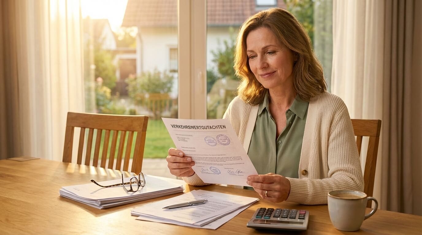 Hand hält Dokument Verkehrswertgutachten